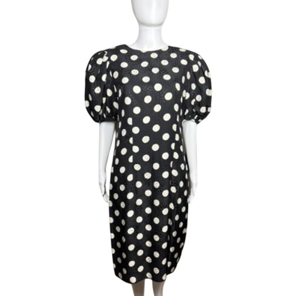 Adrianna Papell Vintage 80s 100% Silk Polka Dot Dress Large - Picture 2 of 10